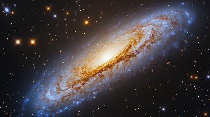 Majestic spiral galaxy in deep space with distant stars