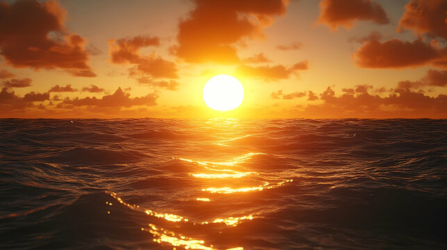 Ocean sunset vibrant orange hues and serene waterscape