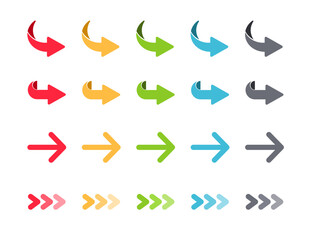 Arrow set icon. Colorful arrow symbols. Arrow isolated vector graphic elements.