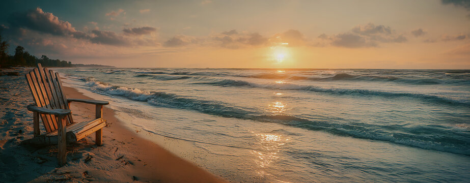 A scenic beach at golden hour featuring a single empty styled for clean digital presentations, minimalist campaigns, and Adobe Stock creative visuals.