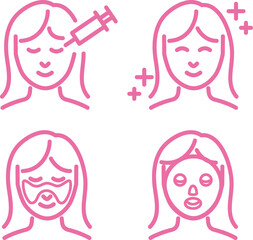 アイコン　美容　肌　顔　医療　治療　美容医療　エステ　人物　女性　線　シンプル　イラスト素材セット