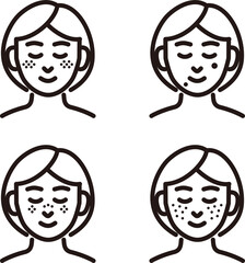 アイコン　美容　肌　シミ　医療　治療　美容医療　人物　女性　線　シンプル　イラスト素材セット