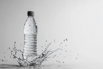 Water bottle splashing into water with droplets