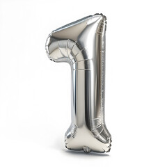 Obraz premium A balloon shaped like the number 1 ,silver metallic finish with realistic reflections and smooth texture.