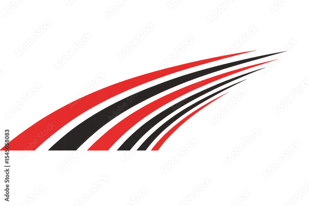 Poster red and black curved lines are converging upward on a transparent background, creating a dynamic and