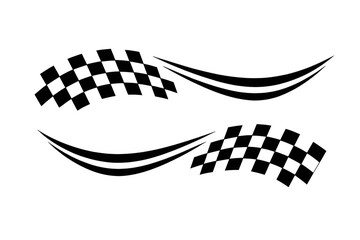 Checkered racing flags creating dynamic motion trails, ideal for motorsport designs on transparent background