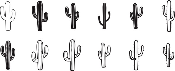 Cactus Illustrations in Diverse Sketch Styles with Ink Shading for Botanical and Desert-Themed Design Projects. © Picture Paradise