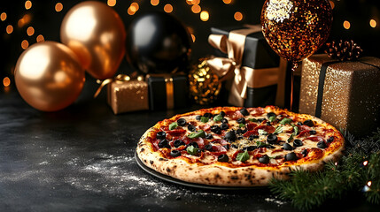 Delicious festive pizza holiday food photography