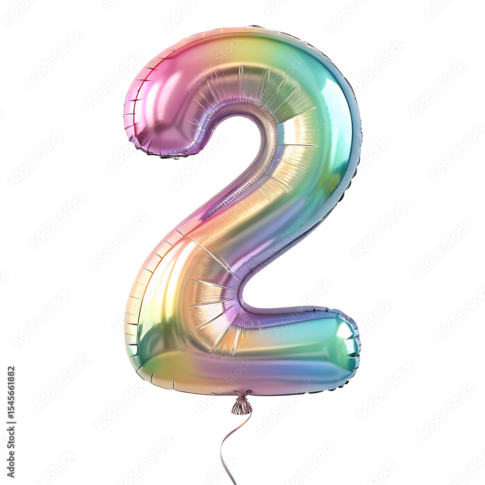Fototapete a balloon shaped like the number 2,holographic metallic finish with realistic reflections and smooth