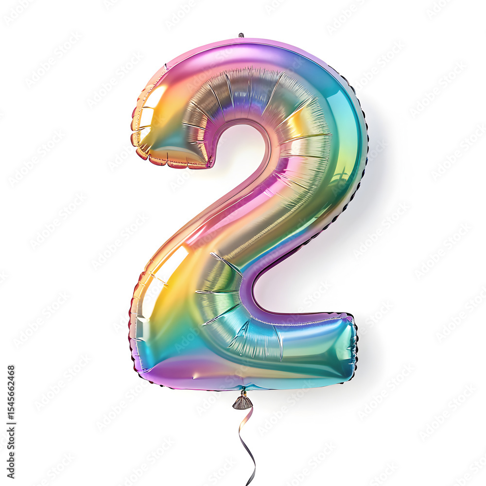 Fototapete a balloon shaped like the number 2,holographic metallic finish with realistic reflections and smooth