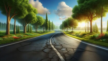 Fototapeta premium Cracked Asphalt Road