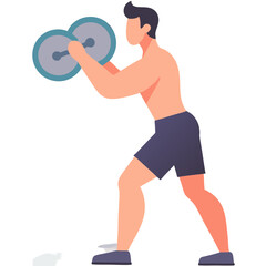 Obraz premium Minimalist Vector SVG Illustration of Man Lifting Weights in Flat Design Style with Bold Colors for Fitness and Sport Branding