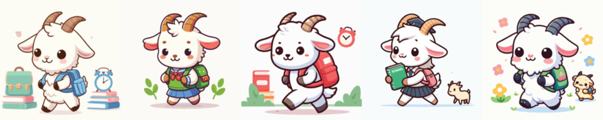 cute goat vector going to school