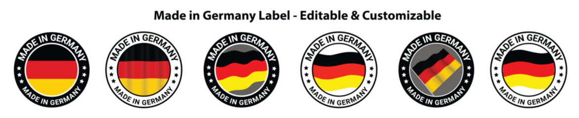 Made in Germany Labels and Emblems Set &ndash; Vector Logos with German Flag and Product Quality Badge Design. Made in the germany logo, germany flag , germany product emblem, Vector illustration