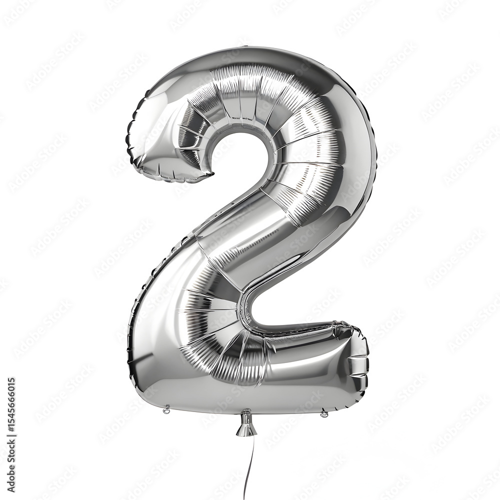 Fototapete a balloon shaped like the number 2 ,silver metallic finish with realistic reflections and smooth tex