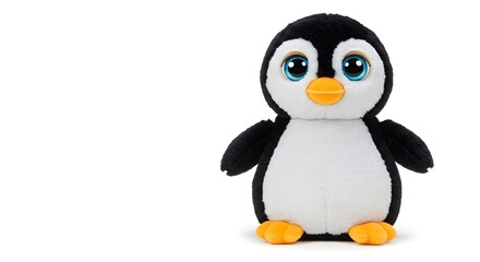 Obraz premium 愛らしいペンギンぬいぐるみ 白黒ボディ 優しい光で輝く瞳. AI Generated