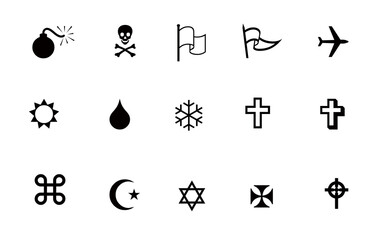 Collection of various simple black symbols on white background