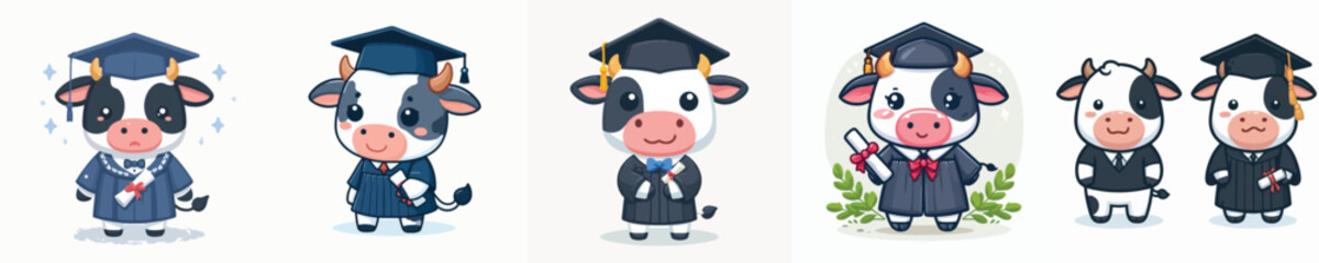 cute cow vector in graduation costume