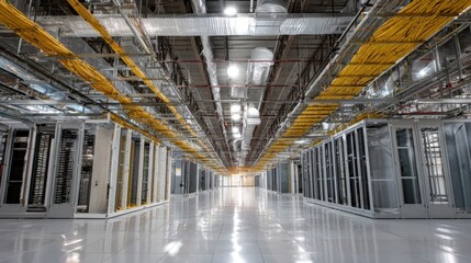 Wide Shot of Data Center Under Construction with Power Cables