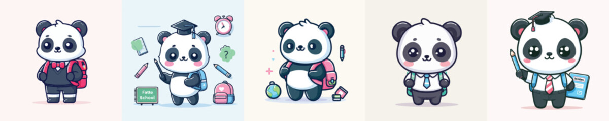 cute panda vector going to school