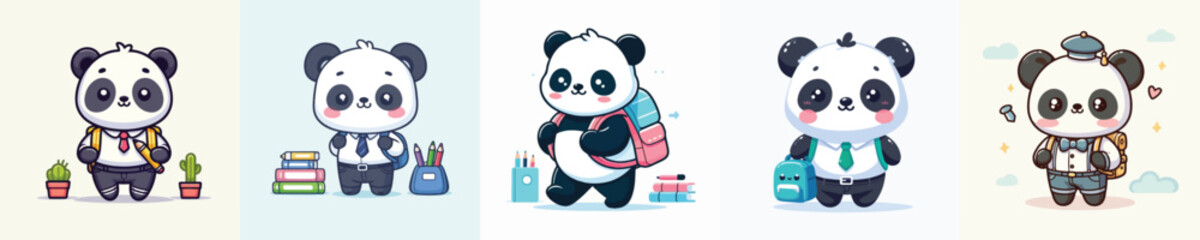 cute panda vector going to school