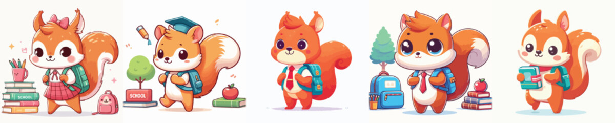 cute squirrel vector going to school