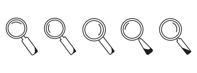 Set of magnifying glass icon. Magnifying glass icon in line style and flat. Magnifying glass realistic isolated on transparent background, vector illustration..
