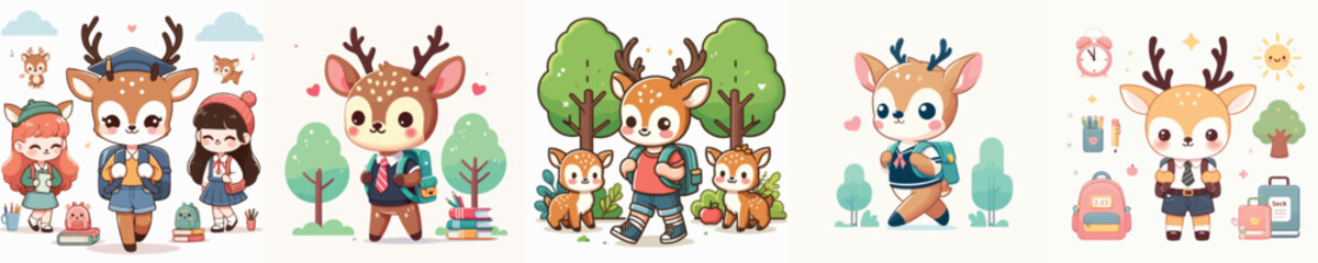 cute deer vector going to school