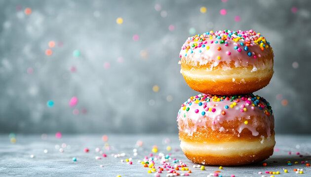 Sweet pink donuts with colorful sprinkles delicious dessert food photography - Powered by Adobe