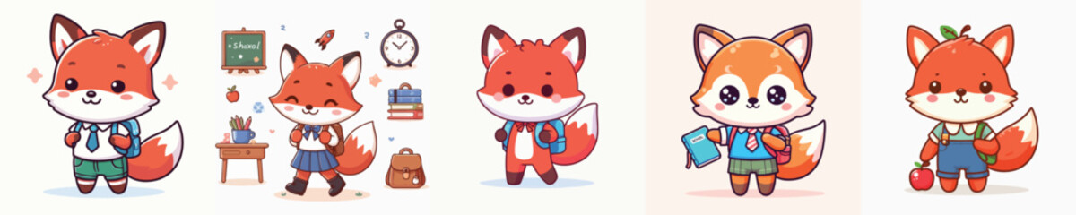 cute fox vector going to school