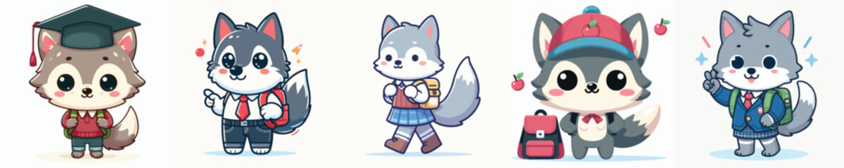 cute wolf vector going to school