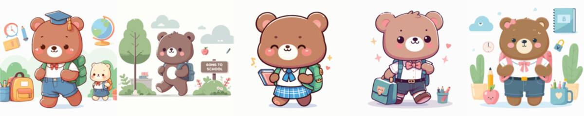 cute bear vector going to school