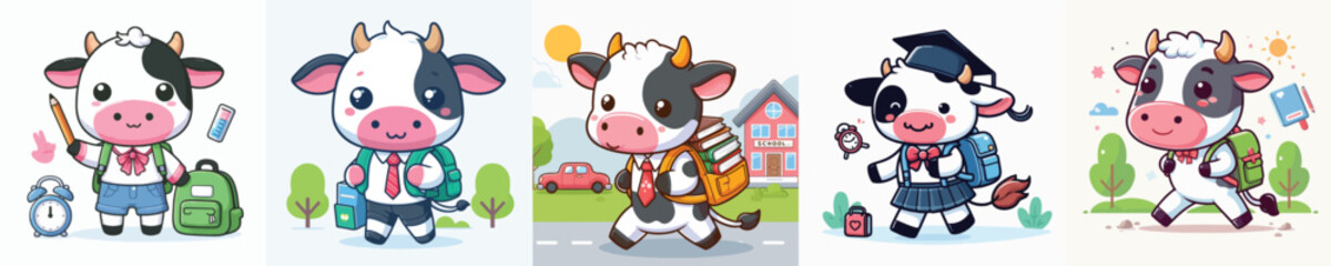 cute cow vector going to school © sarah16blakeyxh2