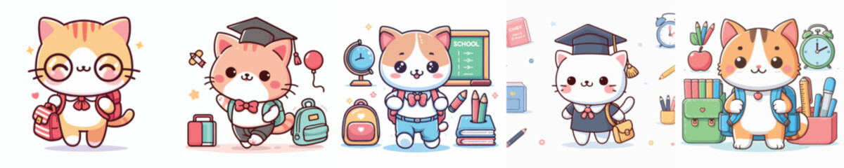Naklejka premium cute cat vector going to school