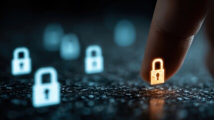 Secure Data Encryption: Hand on Padlock Icon with Binary Files, Information Security Concept