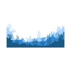 Sea underwater landscape background. Ocean bottom with seaweeds. Vector marine scene. © Maya