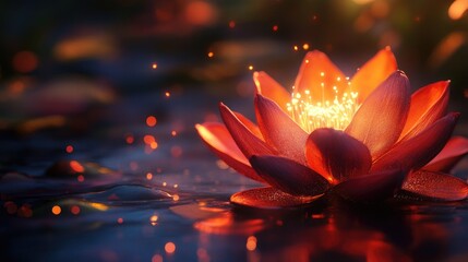 3D rendring Glowing Lotus: A Serene Night Bloom AI Generative