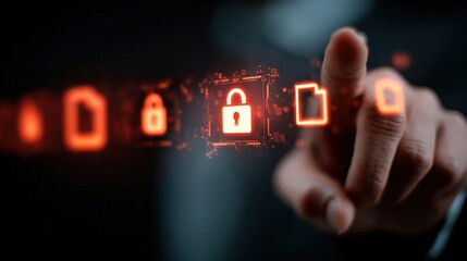 Secure Data Encryption & Storage Protection - Hand on Padlock Icon over Binary Files