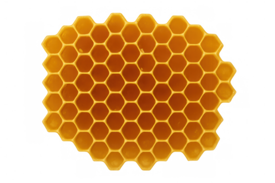 Natural honeycomb structure with perfect golden hexagons on a transparent background, ideal for projects related to nature, bees, and honey production - Powered by Adobe
