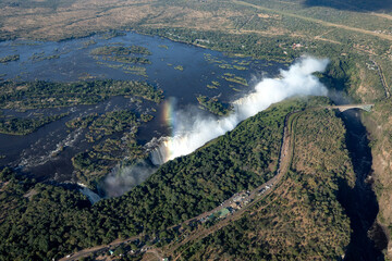 The Zambezi River and Victoria Falls from the air.