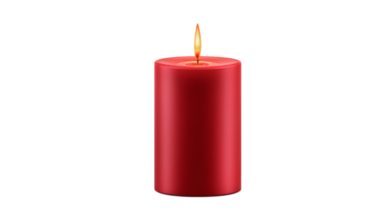 Burning Red Candle on, Cylindrical Shape, Lit Wick isolated on transparent background