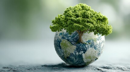 A globe featuring a lush green tree symbolizes environmental awareness and sustainability.