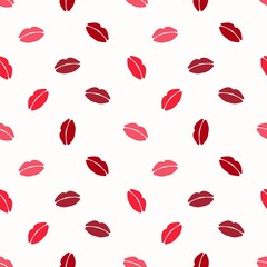 Cute red and pink lips pattern on white background. Romantic and playful design, perfect for Valentine's Day, fashion, and love-themed projects.