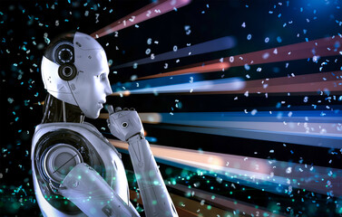 Machine learning concept ai robot with education graphic interface
