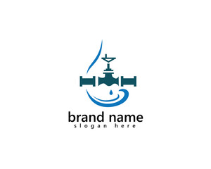 creative plumbing logo water drop abstract with tap in the middle logo design template