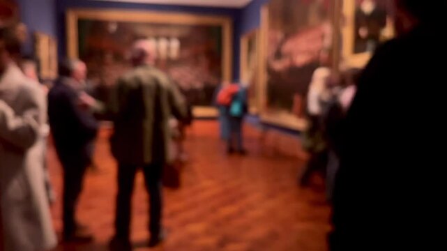 Blurred museum gallery interior, art history education and culture entertainment, defocused