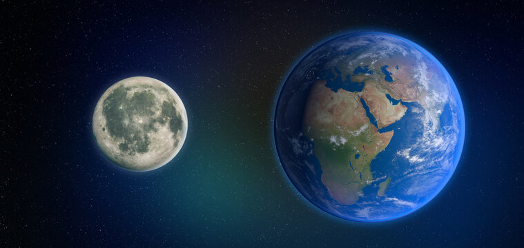 Planet Earth and Moon in Space
