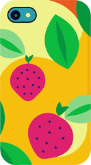 Phone case design template, vibrant pop-art fruit pattern with white background.