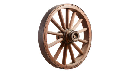 Antique Wooden Wagon Wheel, Rustic Brown Spokes, Dark Background isolated on transparent background