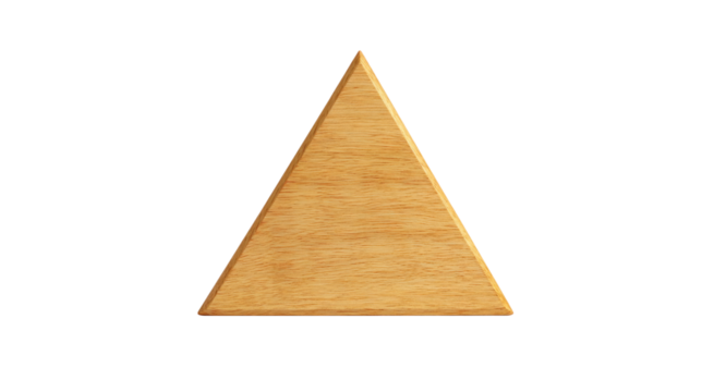 Triangular Wooden Shape, Light Brown Wood Grain Texture isolated on transparent background